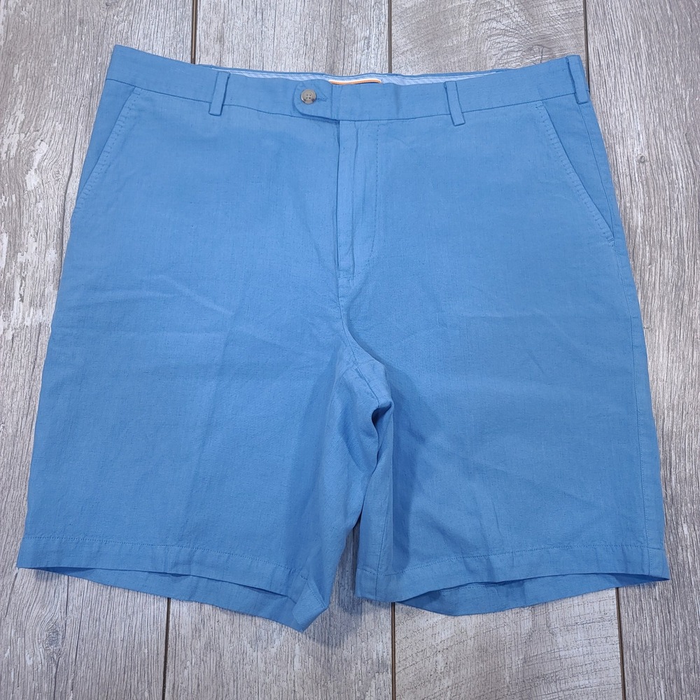 Peter Millar Shorts Mens 38 Blue Seaside Collection Linen Cotton Silk Bermuda
